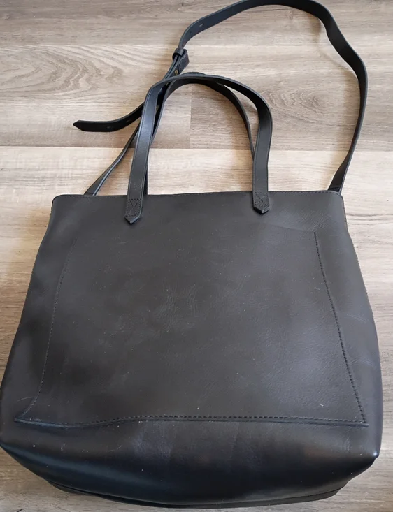 Madewell Classic True Black Leather The Medium Transport Tote Travel Minimalist - Picture 6 of 14